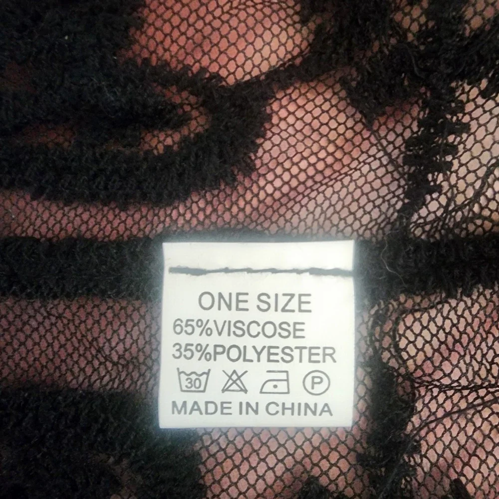Black Lace Cardigan Mesh Open Front Witchy Whimsigoth Dark Fairy Beach Coverup M - Picture 7 of 7
